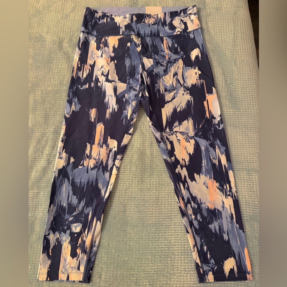 Calvin Klein Performance Abstract Leggings - Navy and Cream